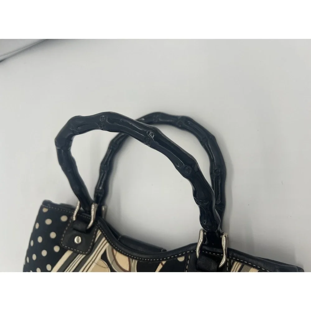 Relic Women's Black‎ Beige Floral Polka Dot Shoulder Handbag Bamboo Handles